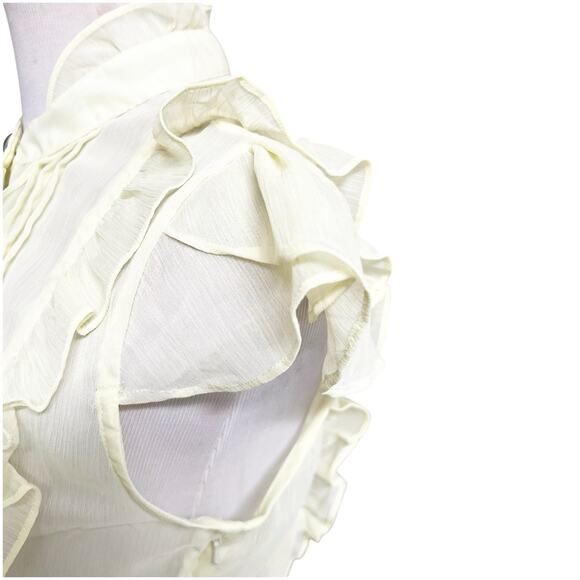 Dimri Y2K Yellow Ruffled Button Front Blouse Satin Tie Sash Size Medium Sheer - Picture 5 of 11